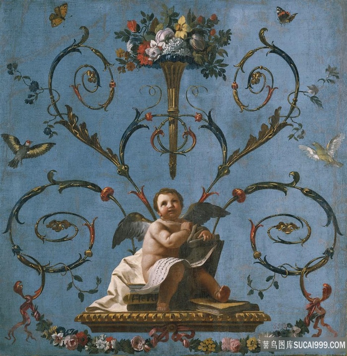 天使花纹欧式背景挂画