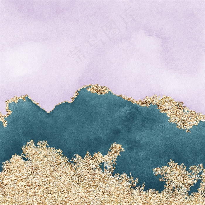 分紫色墨绿色水彩晕染金箔纹理背景图片
