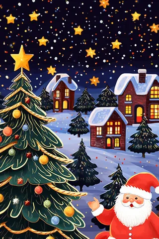 圣诞送礼物的圣诞老人节日卡通插画背景