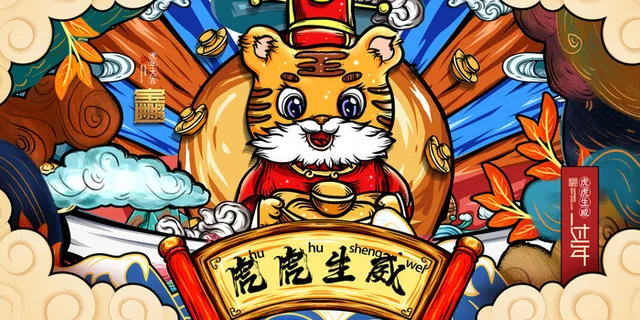 2022年虎年贺岁展板海报虎虎生威新年快乐春节大吉psd设计素材