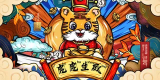 2022年虎年贺岁展板海报虎虎生威新年快乐春节大吉psd设计素材