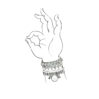 禅意佛手拈花指莲花佛珠敦煌文化线描稿国潮风元素设计模板素材