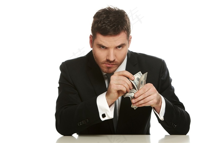 拿着美元细点的男人