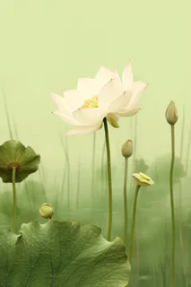 简洁淡雅荷花绿色清新背景