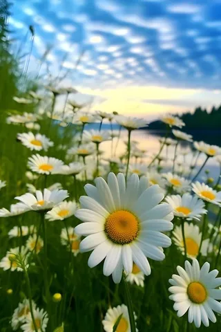 小雏菊路边落日晚霞背景