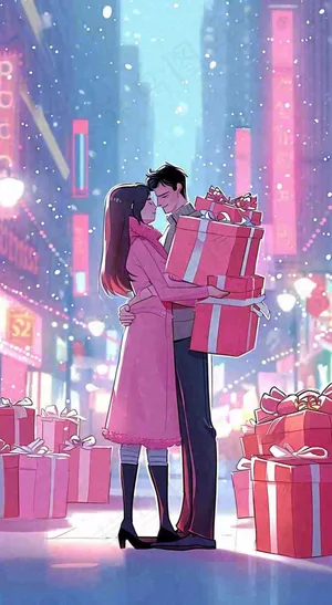 商场购物礼品盒温馨扁平礼物