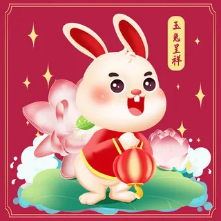 手绘2023兔年新年卡通兔子形象IP插画元素PSD设计素材png图案