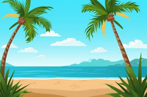 夏季沙滩椰树背景
