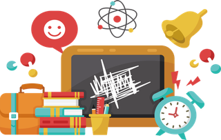 书本黑板闹钟卡通简笔素材少儿兴趣班