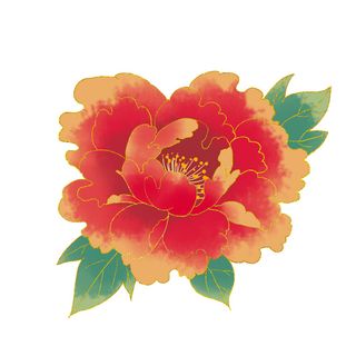 国潮风立体浮雕金边手绘花朵花卉PSD设计PNG免扣图片元素素材