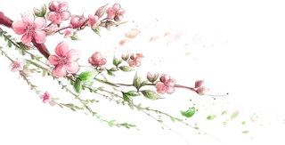 粉色简约风手绘鲜花花朵水墨画PNG素材图片 (86)