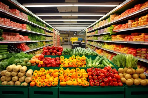 超市蔬菜架丰富的蔬菜摄影图