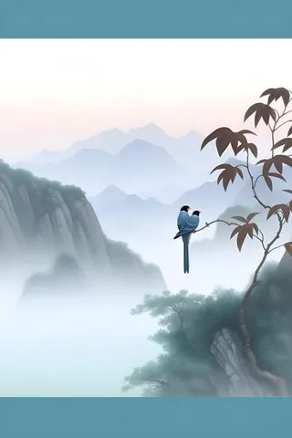 古风山水画迎客松鸟水墨画背景