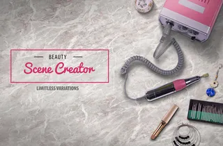 美甲工具化妆品背景俯视图