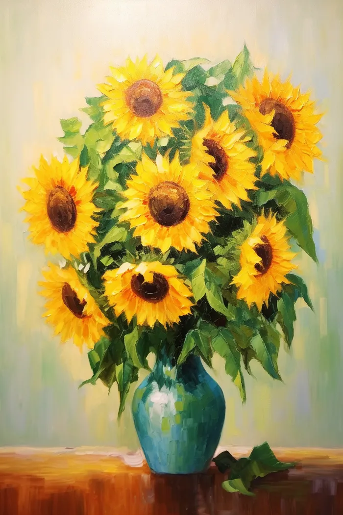 花瓶里的向日葵花油画插画(x)