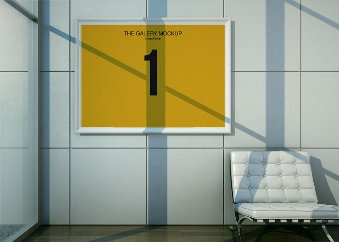 海报样机 室内 画展 画框样机 现代明亮建筑 (8)