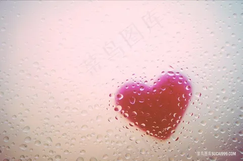 沾满水滴的玻璃窗外的红心 沾满水滴的玻璃窗外的红心