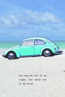 唯美蓝色小轿车风景画