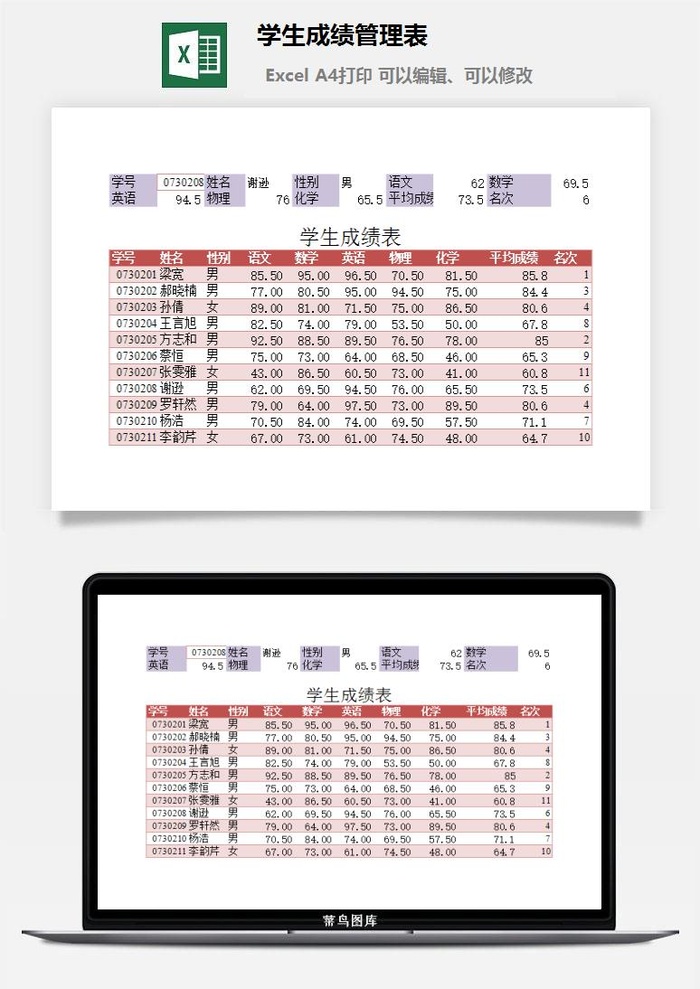 学生成绩管理表excel模板