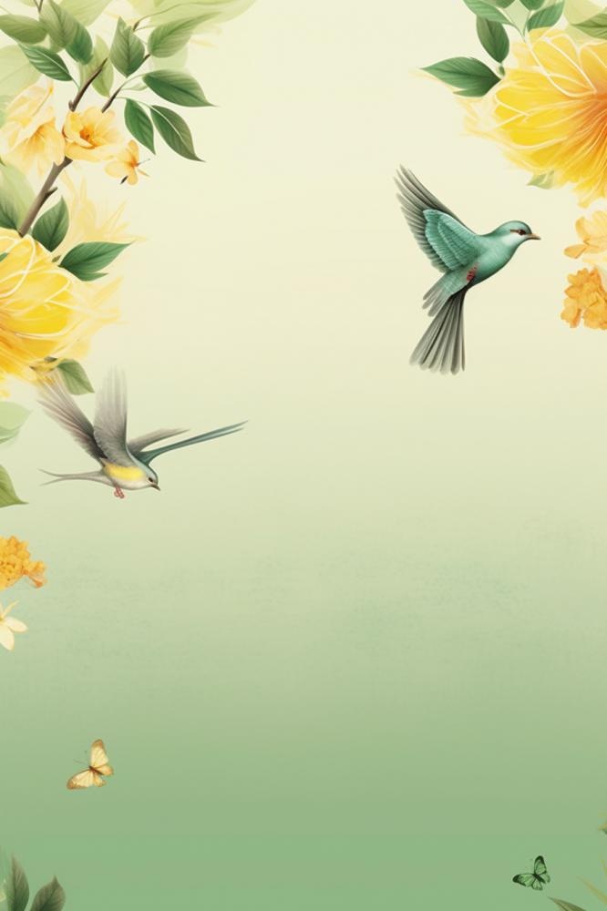 秋季温馨枝叶小鸟淡绿色背景