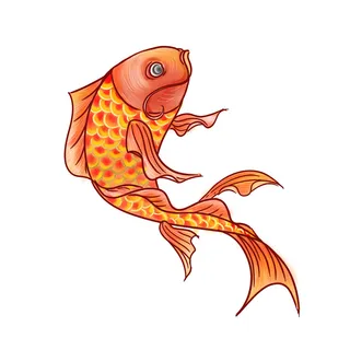 手绘烫金国潮中国风卡通锦鲤鱼金鱼插画装饰元素PSD设计素材