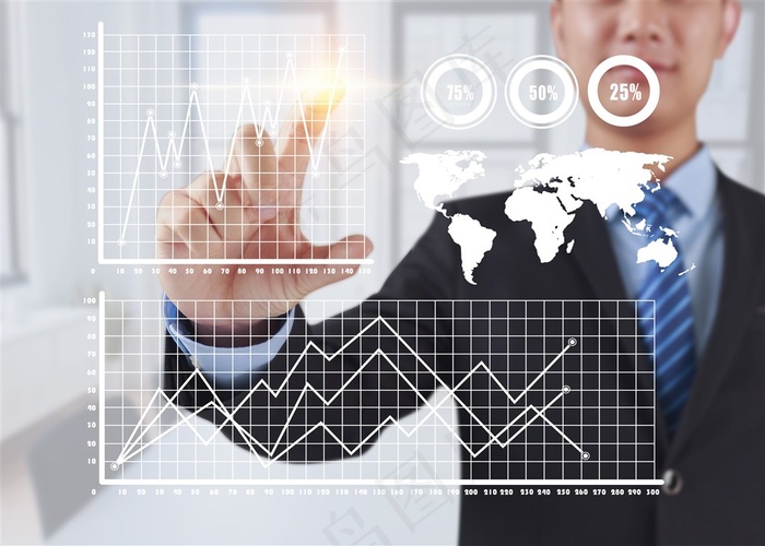 商务男子操控触摸屏科技背景