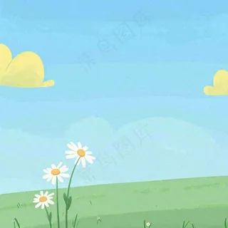 春天卡通手绘花草儿童节踏青春游