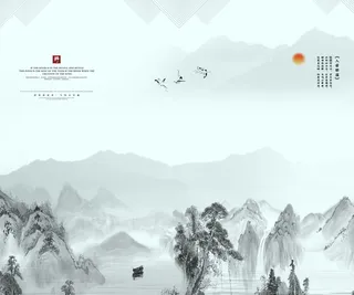 新中式水墨山水背景风景
