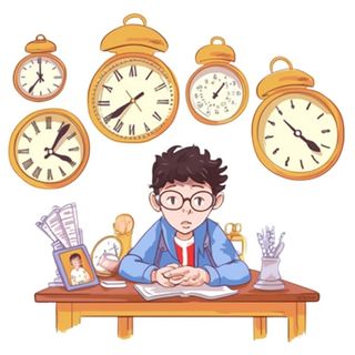 学生在书桌写作业时间时钟免抠