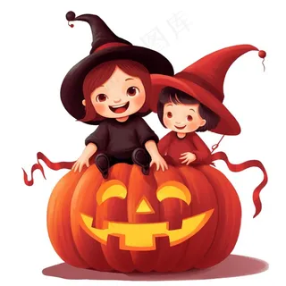 万圣节女巫南瓜灯捣蛋卡通插画免抠