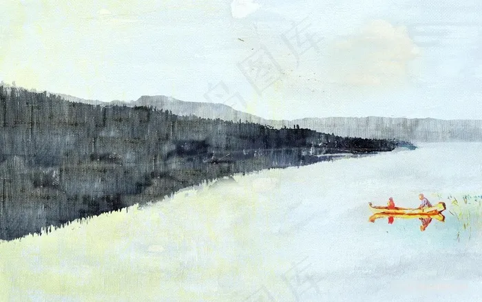 湖畔水墨风景画装饰画