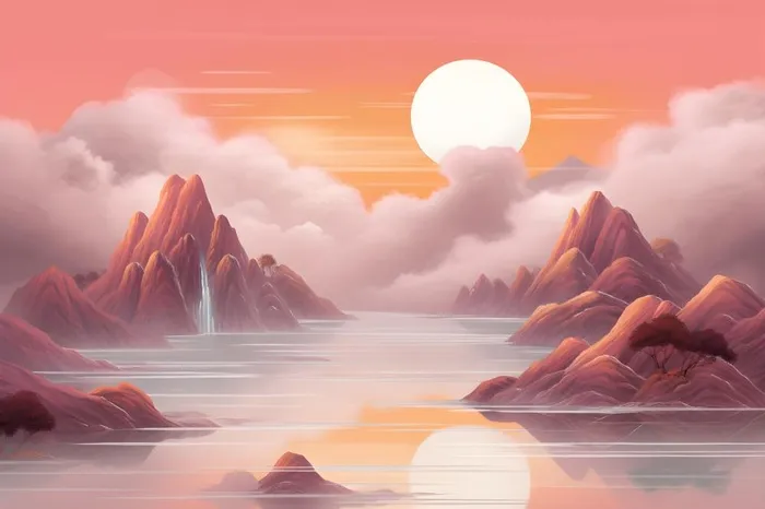 红色简约月光山脉背景(3600x2400)