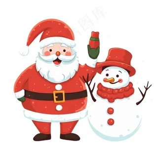 圣诞老人雪人卡通插画免抠