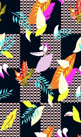 富兴 格子树叶印花