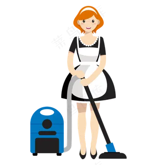人物介绍_手绘卡通用吸尘器打扫卫生的女人