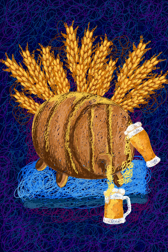 啤酒面包小麦食物插画PSD素材psd模版下载