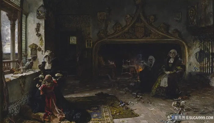 卧室村妇人物油画装饰画