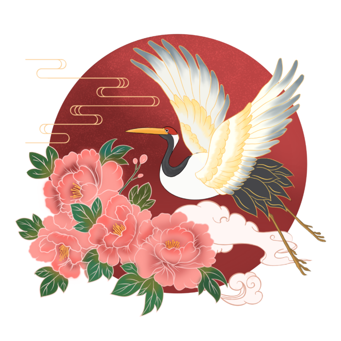 国潮仙鹤插画免扣素材设计素材