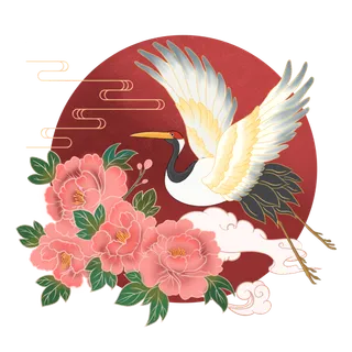 国潮仙鹤插画免扣素材设计素材