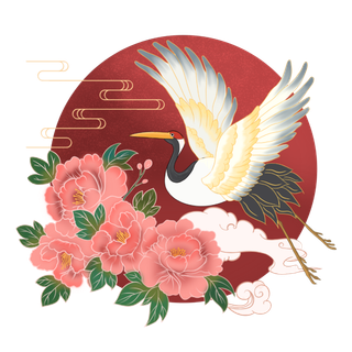 国潮仙鹤插画免扣素材设计素材