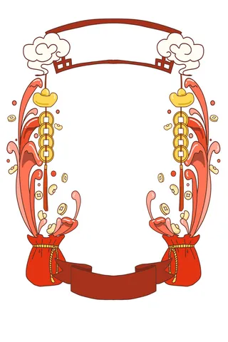 国潮风主题框头像框拱形祥云灯笼春节边框装饰元素设计素材