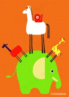 大象长颈鹿艺术插画