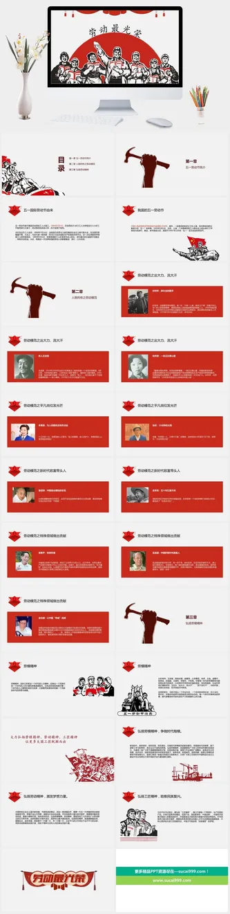 复古风民国风五一劳动节PPT模板预览图