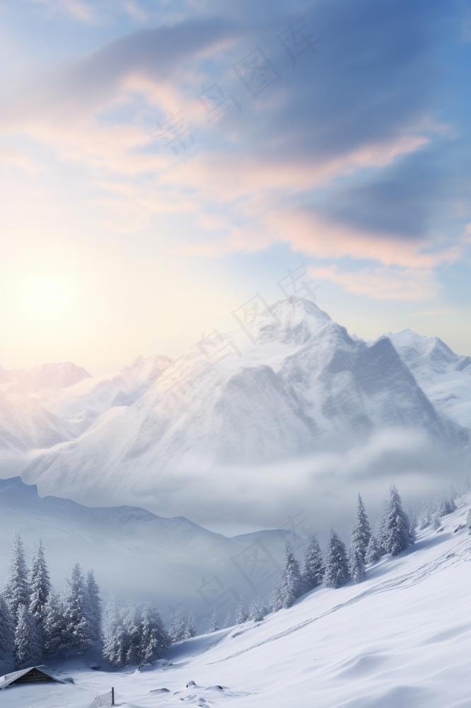 意境冬季雪景山脉背景(896x1344)