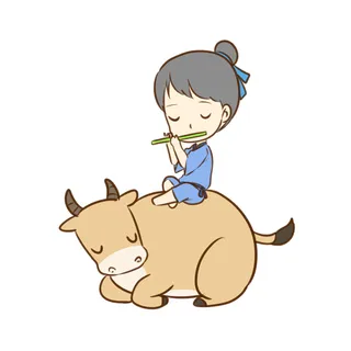 清明清明节卡通牧童吹笛子 清明清明节卡通牧童吹笛子