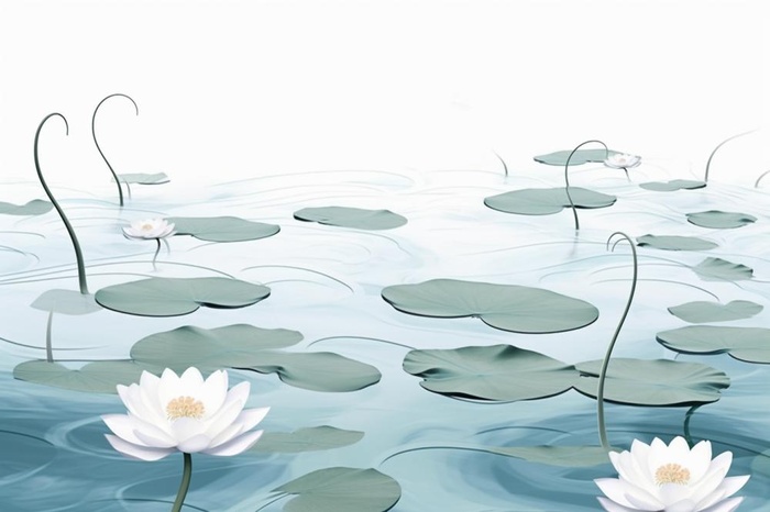 唯美荷花蓝色淡雅简约背景(1344x896)