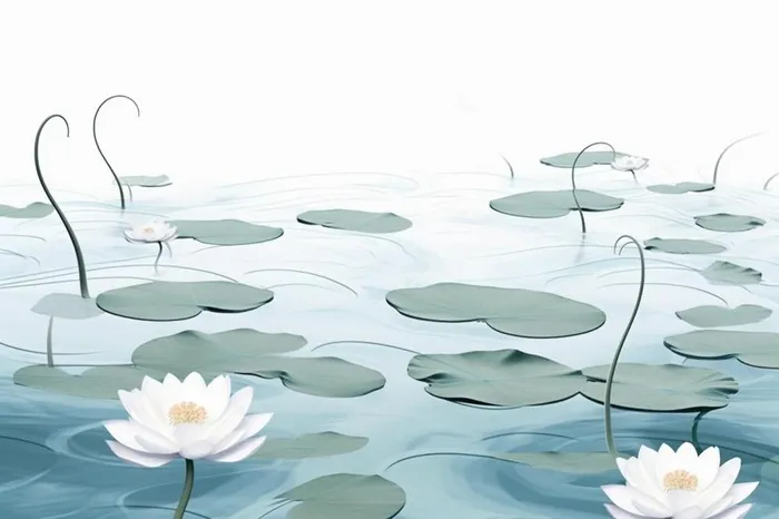 唯美荷花蓝色淡雅简约背景(1344x896)