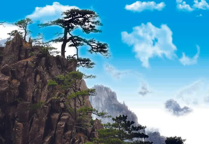 海报，背景墙,奇石，险峰，云雾,他山之石，怪石，大石，psd模版下载