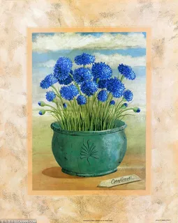 蓝色花卉花瓶艺术油画 蓝色花卉花瓶艺术油画