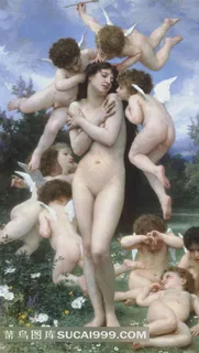 裸体美女和天使油画 裸体美女和天使油画